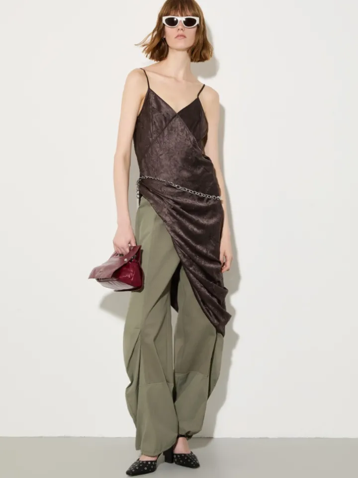 Crinkled satin slip dress - chocolate