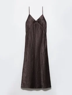Crinkled satin slip dress - chocolate