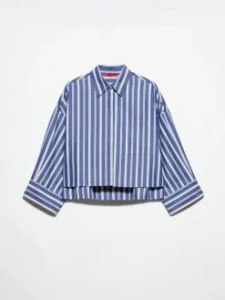 Cropped cotton-poplin shirt - navy
