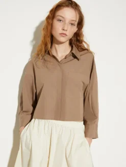 Cropped cotton-poplin shirt - turtledove