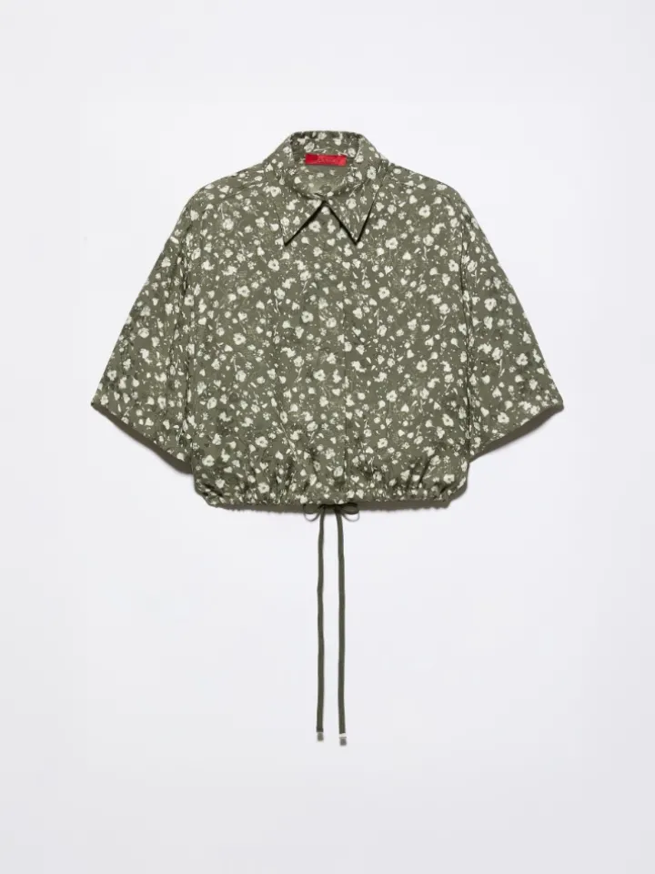 Cropped floral jacquard shirt - kaki