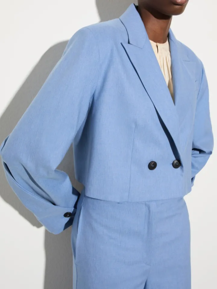 Cropped gabardine blazer - avio