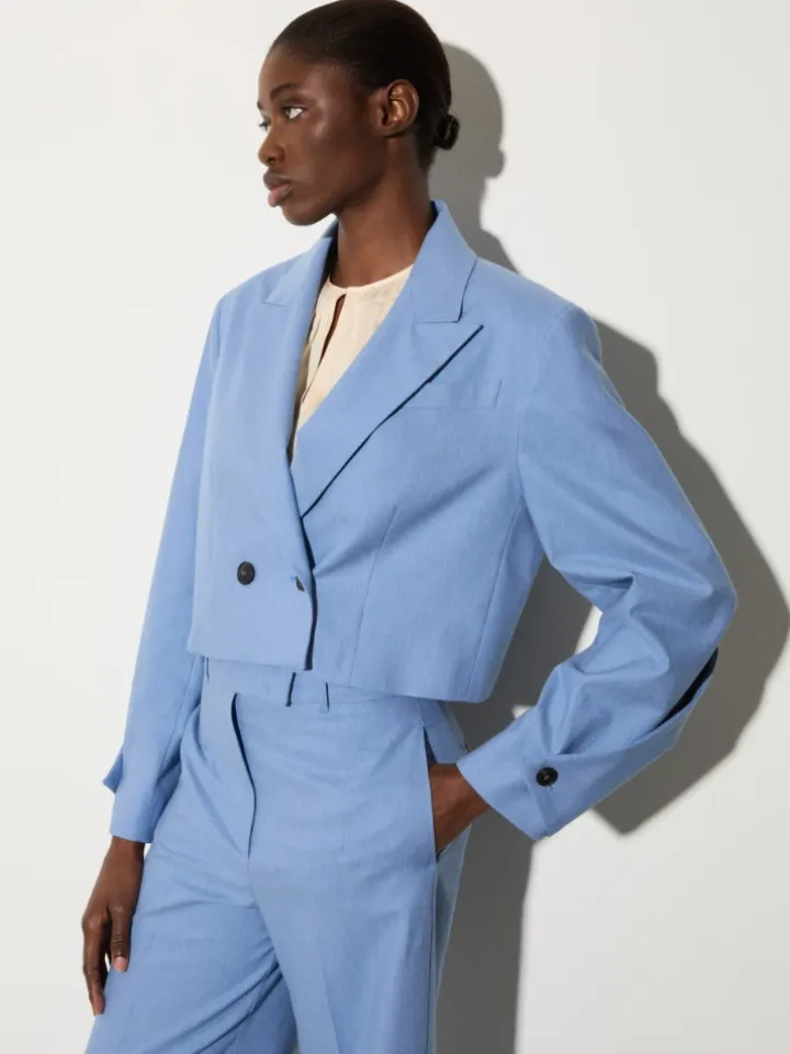 Cropped gabardine blazer - avio