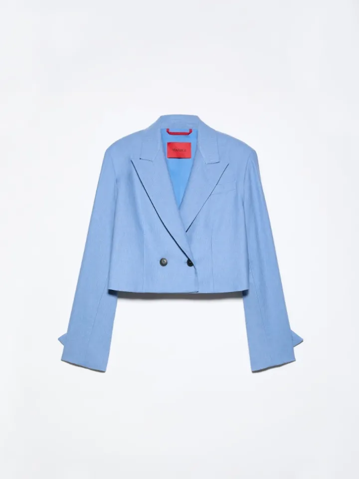 Cropped gabardine blazer - avio