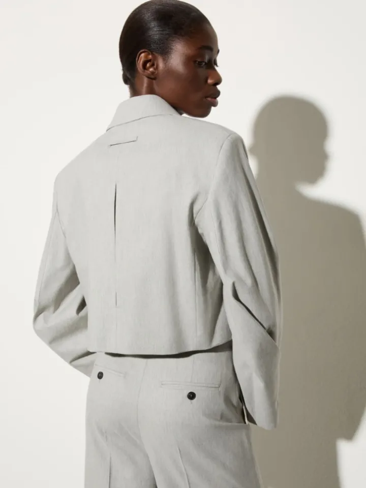 Cropped gabardine blazer - melange grey