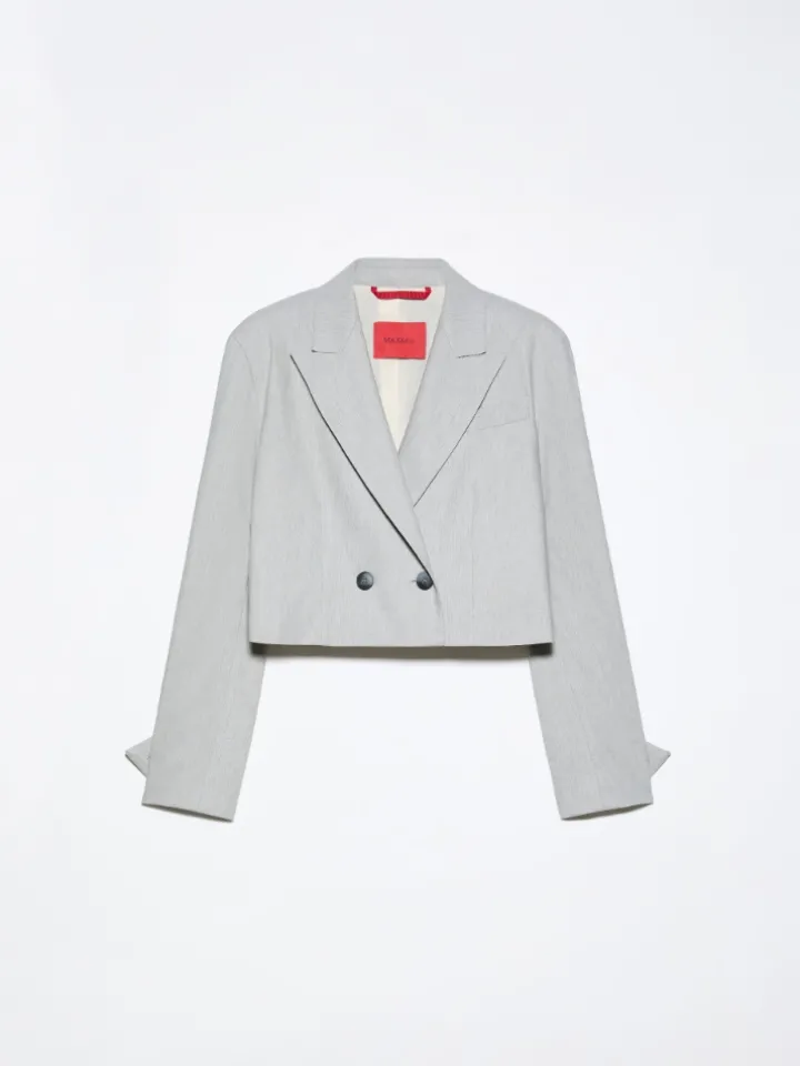 Cropped gabardine blazer - melange grey