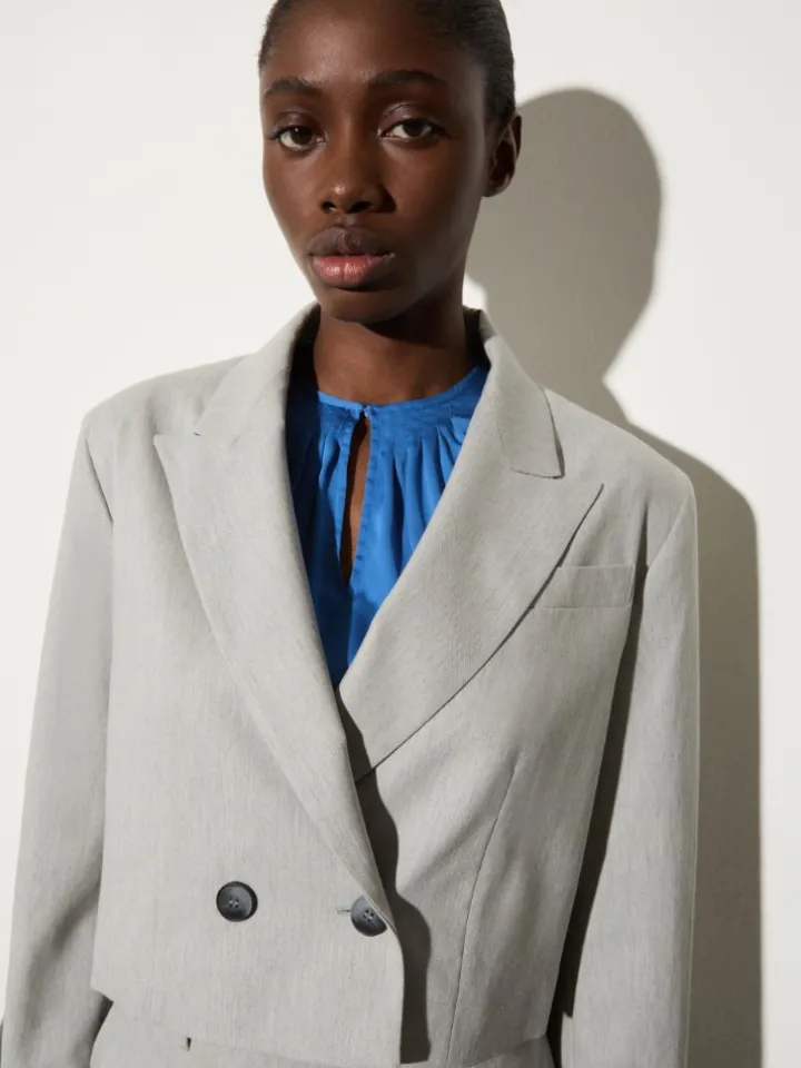 Cropped gabardine blazer - melange grey
