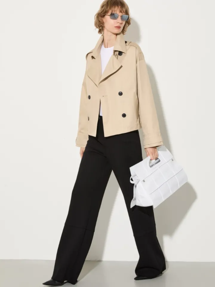 Cropped gabardine trench coat - beige