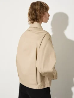 Cropped gabardine trench coat - beige