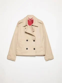 Cropped gabardine trench coat - beige