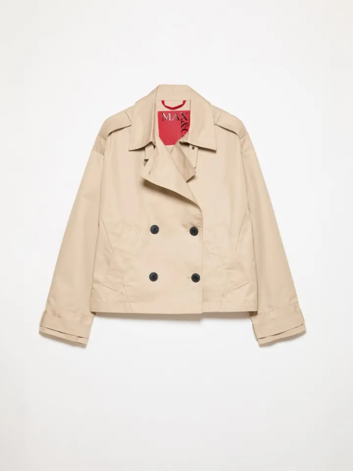 Cropped gabardine trench coat - beige
