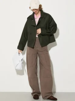 Cropped gabardine trench coat - kaki