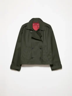 Cropped gabardine trench coat - kaki