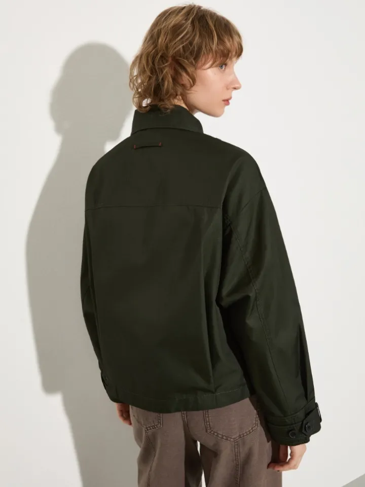 Cropped gabardine trench coat - kaki
