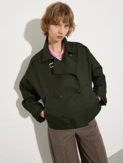 Cropped gabardine trench coat - kaki
