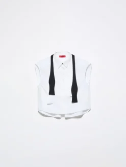 Cropped sleeveless poplin shirt - optical white