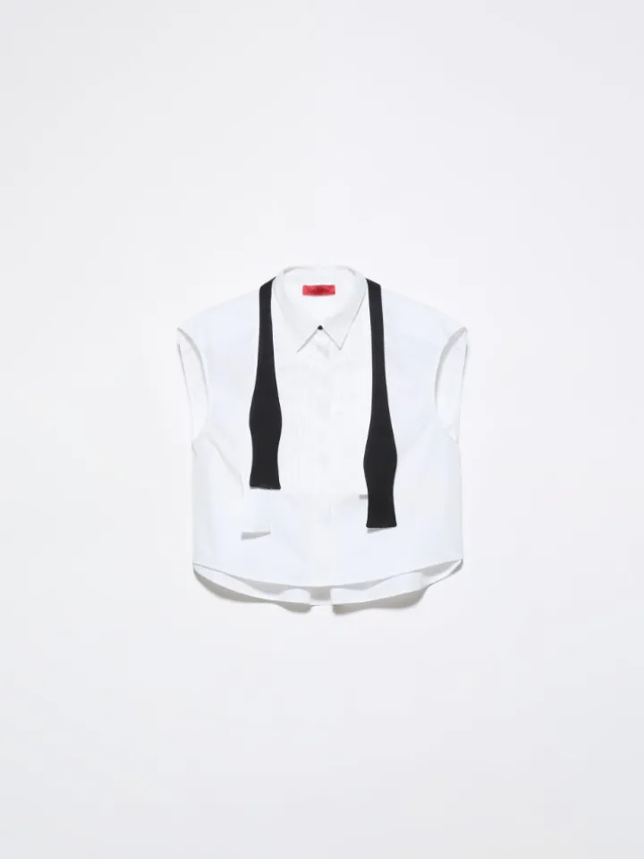 Cropped sleeveless poplin shirt - optical white