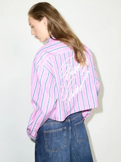 Cropped striped cotton shirt - pink