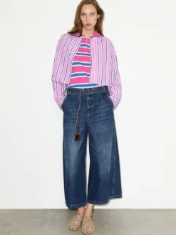 Cropped striped cotton shirt - pink