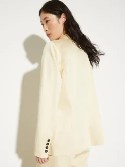 Double-breasted satin blazer - beige