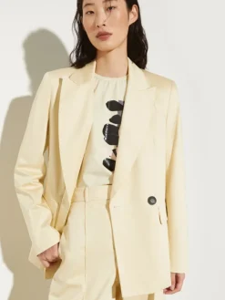 Double-breasted satin blazer - beige