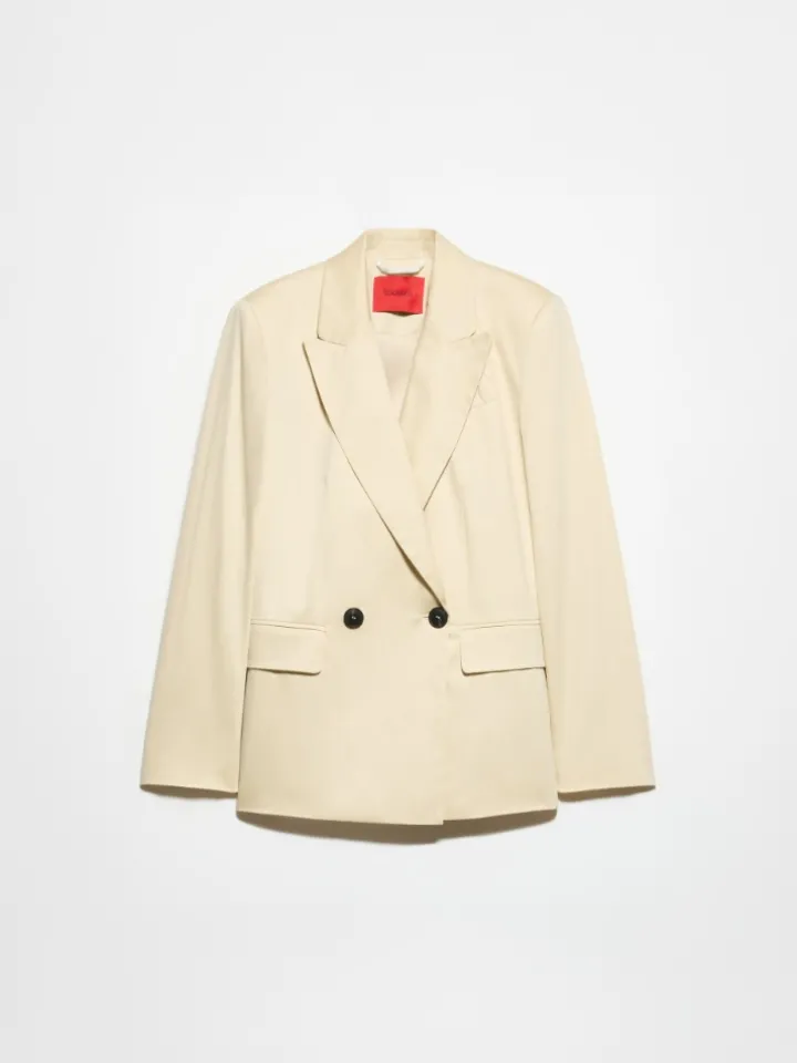 Double-breasted satin blazer - beige