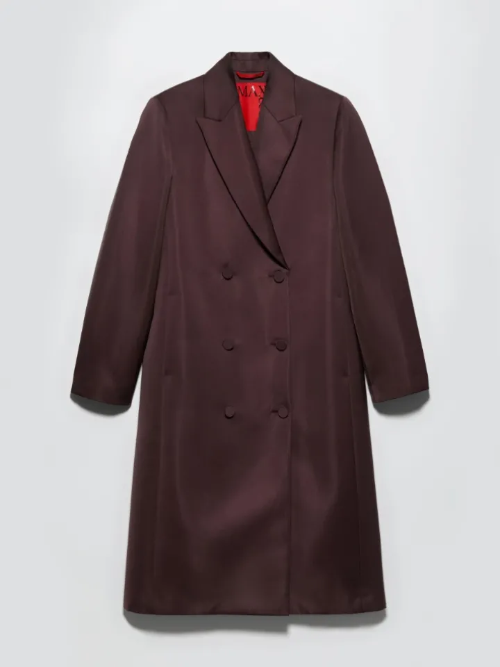 Double-breasted satin coat - bordeaux