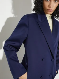 Double-breasted satin coat - navy