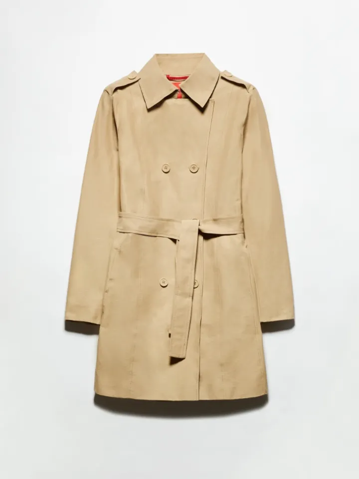 Double-breasted trench coat in ottoman - must
