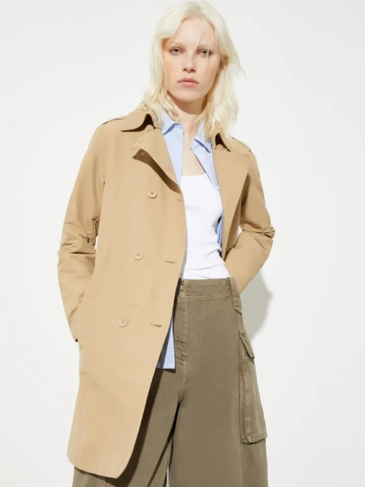 Double-breasted trench coat in ottoman - must