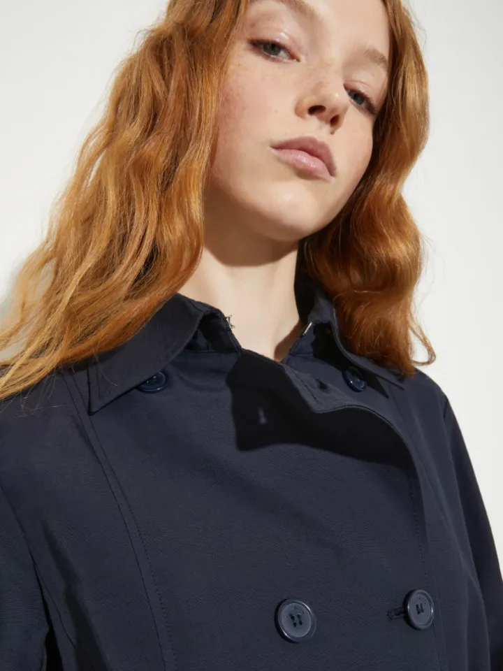 Double-breasted trench coat in ottoman - navy