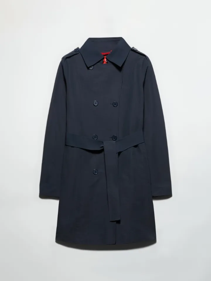 Double-breasted trench coat in ottoman - navy