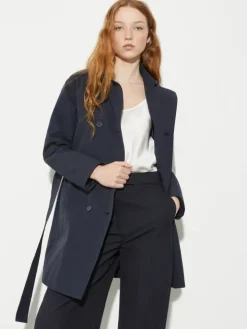 Double-breasted trench coat in ottoman - navy
