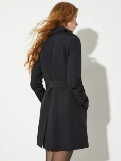 Double-breasted trench coat in ottoman - black