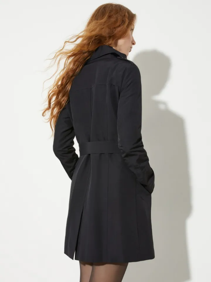 Double-breasted trench coat in ottoman - black