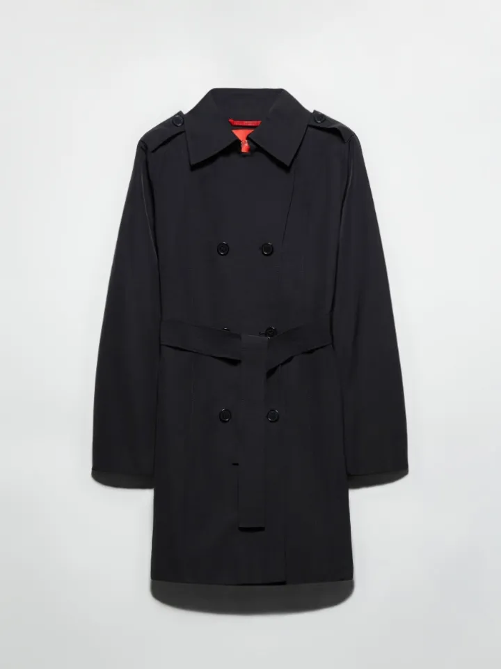 Double-breasted trench coat in ottoman - black