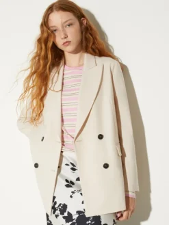 Double-breasted wool-blend blazer - beige