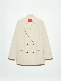 Double-breasted wool-blend blazer - beige