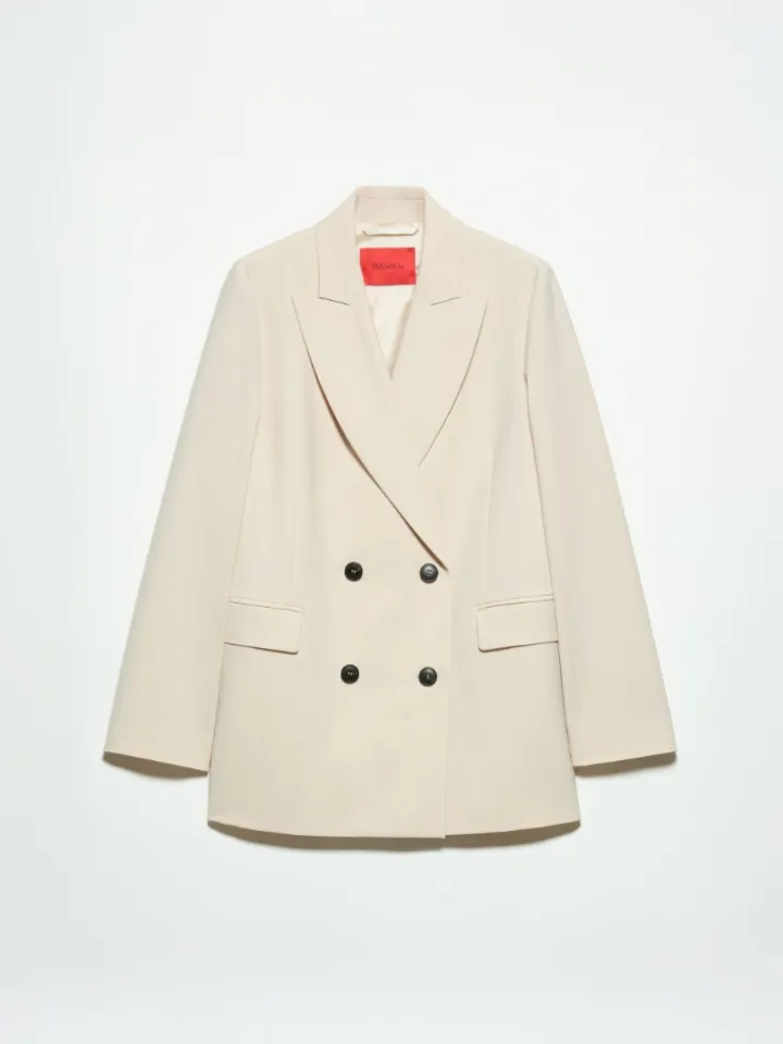 Double-breasted wool-blend blazer - beige