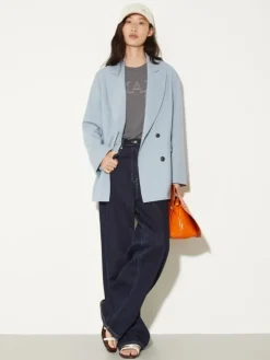 Double-breasted wool-blend blazer - light blue