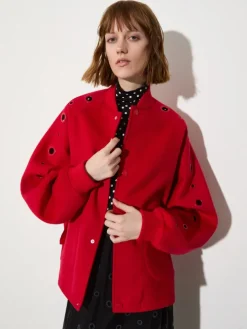 Double-woven wool bomber jacket - red