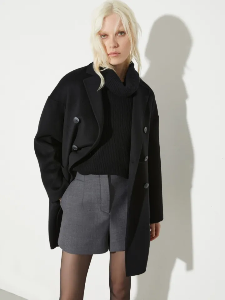 Double-woven wool coat - black