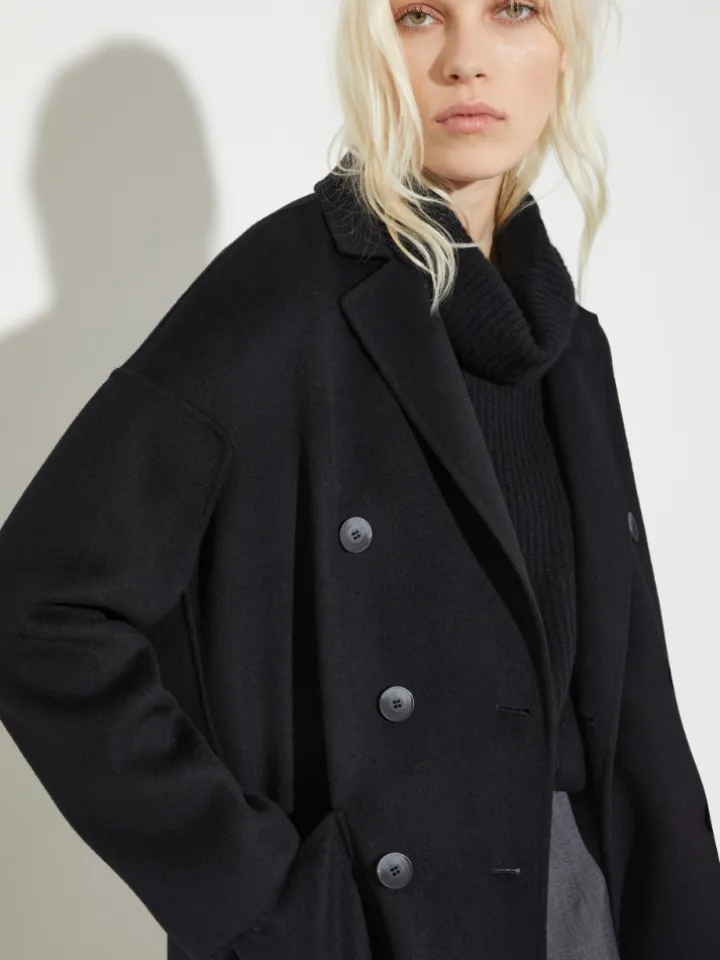 Double-woven wool coat - black