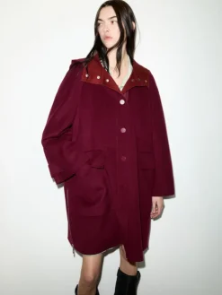 Double-woven wool parka - bordeaux