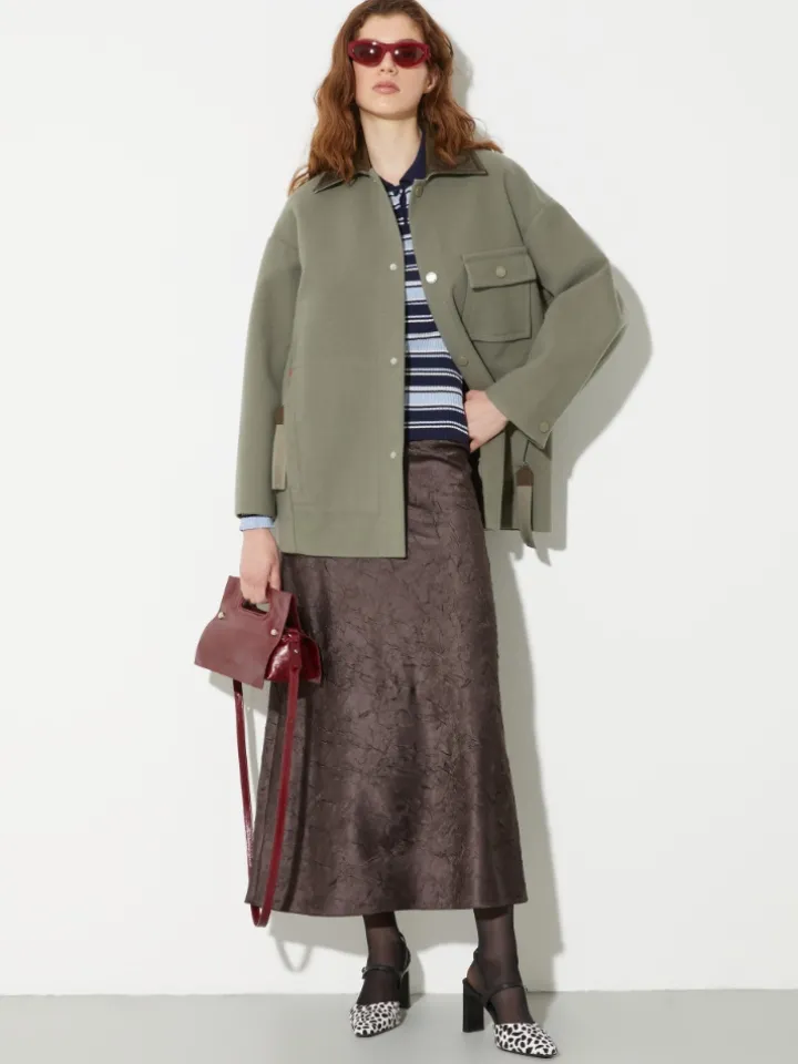 Double-woven wool shacket - sage