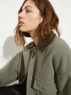 Double-woven wool shacket - sage
