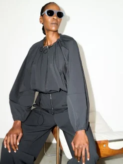 Drawstring jersey jacket - black