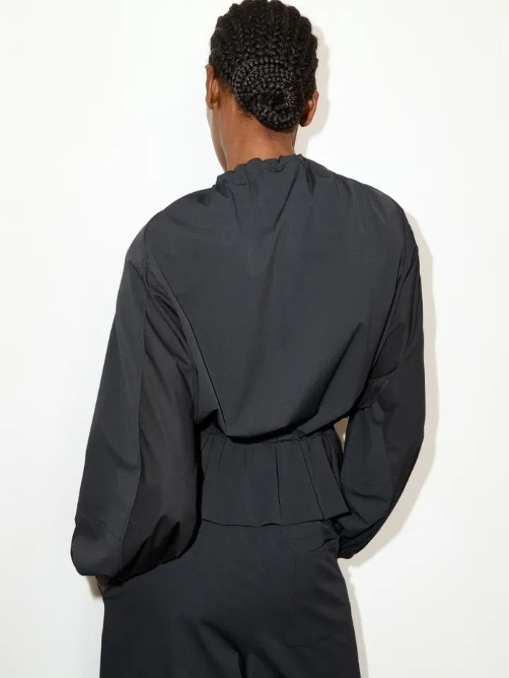 Drawstring jersey jacket - black