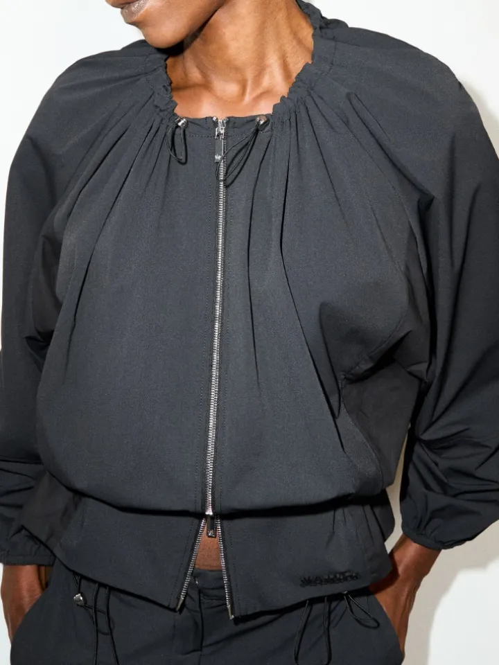 Drawstring jersey jacket - black