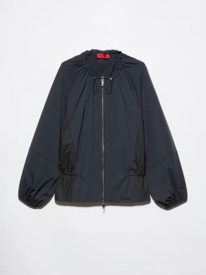 Drawstring jersey jacket - black